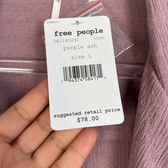 Free People size L mini wrap dress purple short sleeve cotton linen blend NEW - Picture 12 of 14